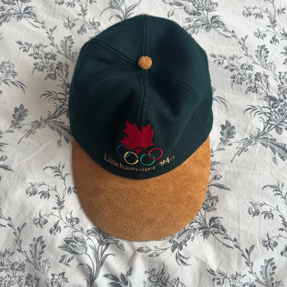 VTG Team Canada Lillehammer '94 Winter Olympics Green Wool + Tan Suede Ball Cap